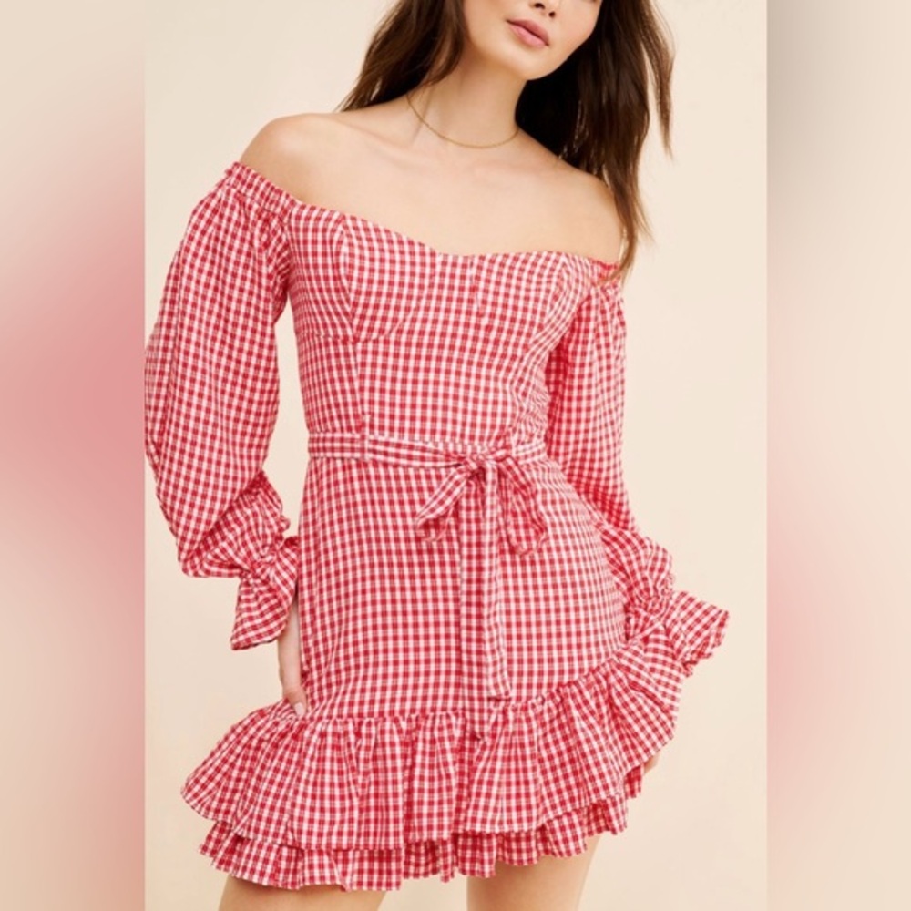 NWT Maeve Anthropologie Off the‎ Shoulder Ruffle Plaid Mini Dress - 10P